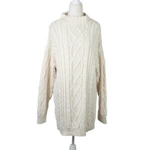 Vintage 90s Renee Hauer Cream Cable Knit Cotton Tunic Sweater XL